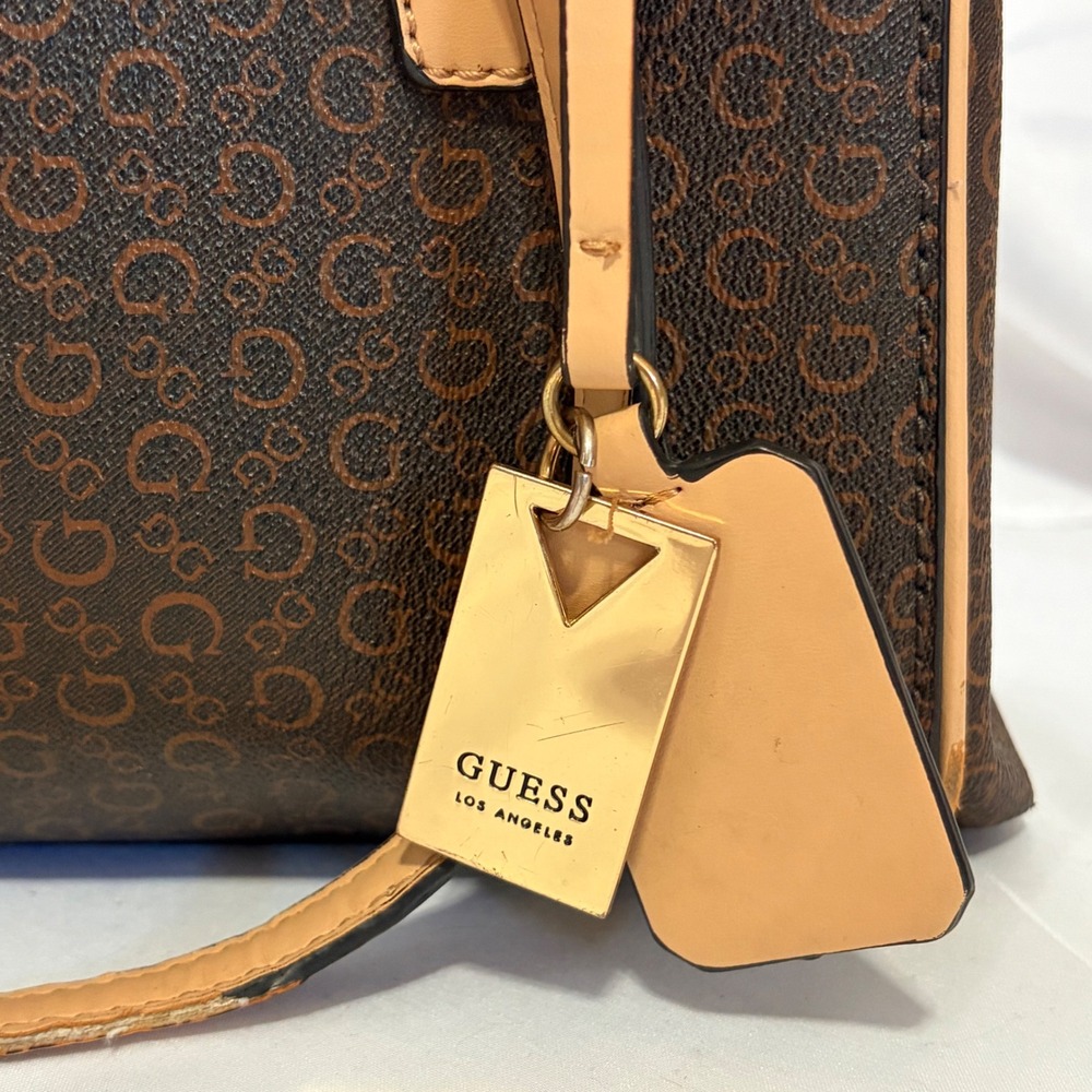 Guess Los Angeles Brown Satchel Handbag with Gold Logo design and details purse - Picture 2 of 14